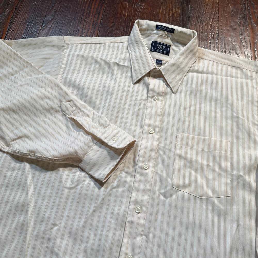 Vintage 80s Arrow Kent Shirt Mens 18.5-36 Tan Striped Single Needle Dress